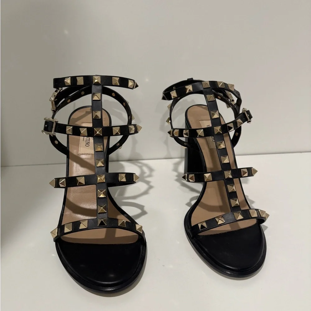 Valentino Black Heels ROCKSTUD ANKLE STRAP SANDAL 90 MM - Picture 9 of 11